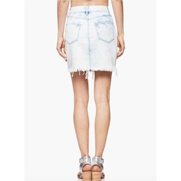 PAIGE Jamine High Waist Raw / Frayed Hem White & Blue Denim Mini Skirt Size 27 - Picture 2 of 15